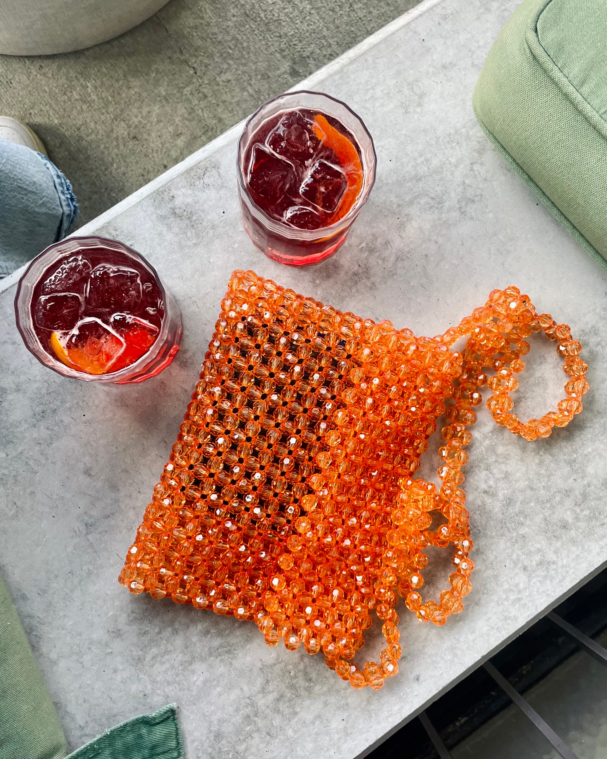 PESCA - orange handmade beaded bag from Switzerland – Studio Seven PESCA - orange handmade beaded bag from Switzerland – Studio Seven